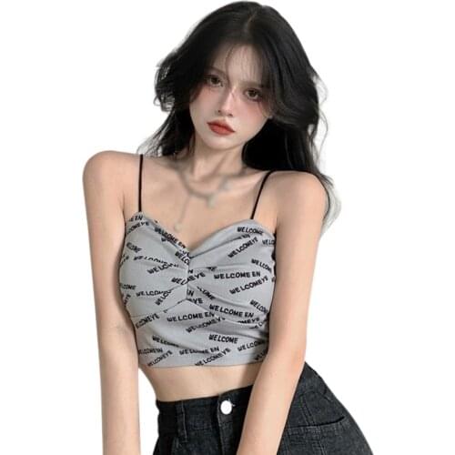 Womens Summer Letter Print Slim Vest Sexy Exposed Navel Camisole Crop Tank Tops