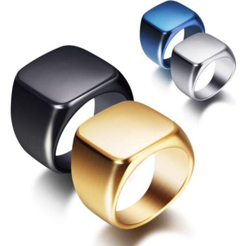 Fashion Men Ring Stainless Steel Simple Style Black Golden Silver Color Square Signet Ring Charm Hiphop Male Jewelry Party Gift