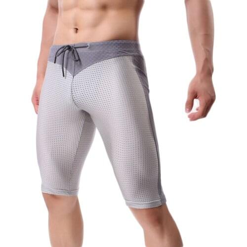 Mens Long Boxers Shorts Cool Comfort Breathable Underpants Mesh Boxer Men Underwear U Pouch Sexy Underpants Cuecas Nylon Pants