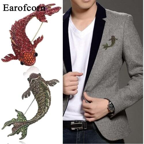 Earofcorn 2019 Autumn Winter Hot Sell Shining Rhinestone Large Carp Animal Pendant Brooches Male Female Jewelry Coat Accessorie