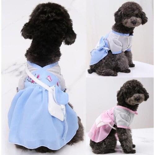 Dog Dresses Spring Summer Fashion Chinese Style Cotton Cat Dog Two-legged Dress Pet Clothes Dog Supplies 2021