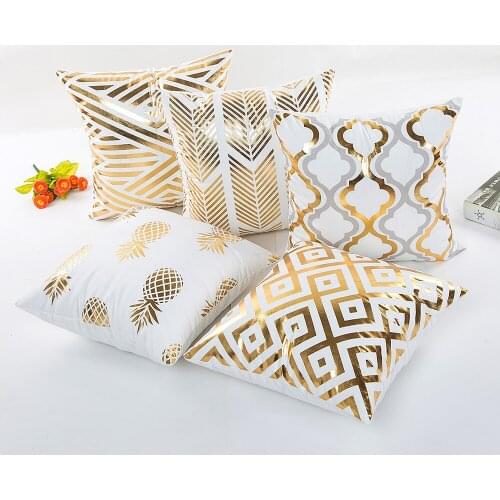 New Luxury Gold Bronzing Simple Cushion Pillow Nordic Geometric Gold Stamping Pillowcase Sofa Bed Livingroom Decor Throw Pillows