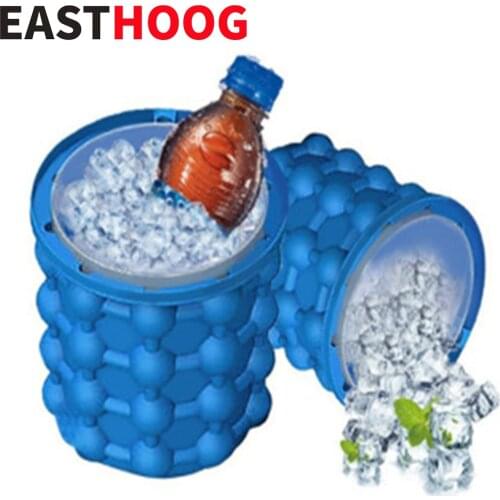 Portable 2 in 1 Large Silicone Ice Bucket Mold with Lid Space Saving Cube Maker Tools for Kitchen Party Barware