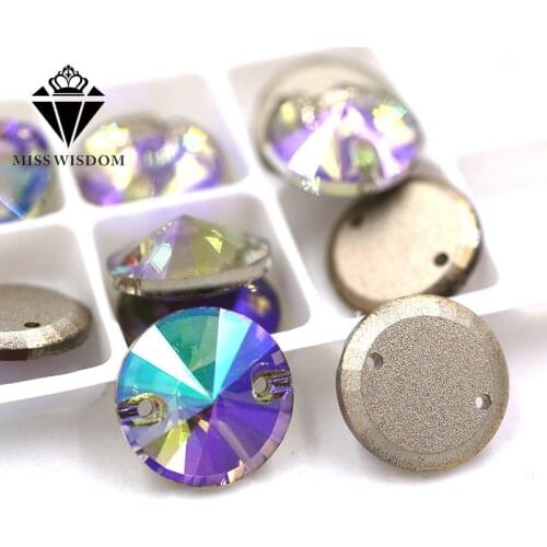 High quality flatback glass sew on rhinestones double hole Round shape Ghost light crystal rhinestone diy clothing accessories