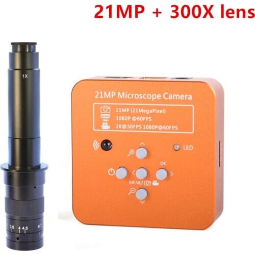 Full HD HDMI USB Industry Microscope Camera 21MP 2K 1080P 60FPS 130X/180X/200X/300X C-Mount Lens For Phone PCB Soldering Repair