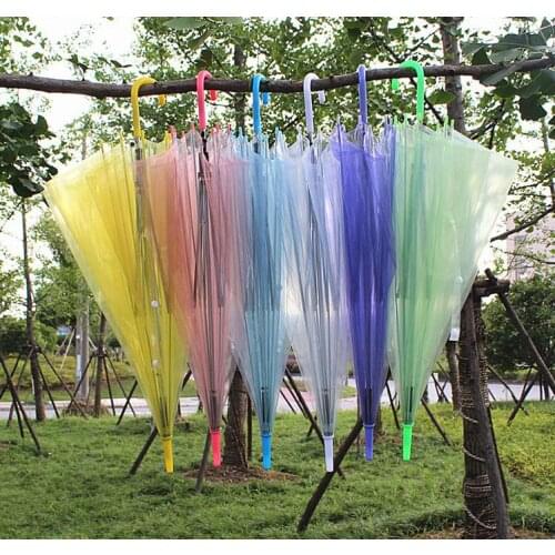 50PCS Wholesale Sunny Rainny Transparent Multicolor Umbrellas Clear PVC Umbrellas Long Handle Rainproof Umbrellas SN1177