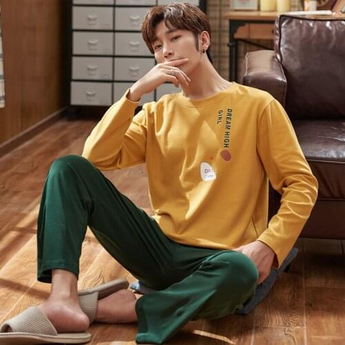 6535Cotton Pullover Long Sleeve Trousers Pajama a Sets Winter Boy Man Jammies O-Neck Home Casual Sleepwear Nightwear Pyjamas cke