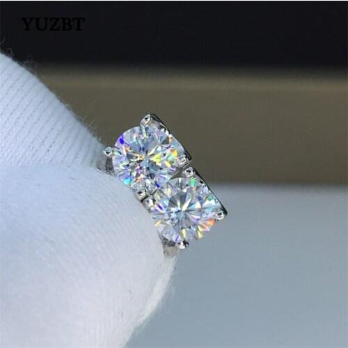 Real 925 Silver Brilliant Cut Total 2 Carat Gemstone Diamond Test Past D Color Moissanite Cow Head Stud Earrings Wedding Jewelry