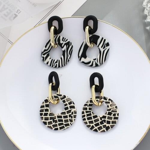 Gojomem European and American Personality Style Arylic Big Circle Animal Zebra Dangle Earrings Acetate Tortoiseshell Jewelry