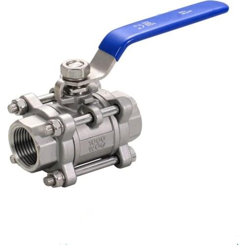 BSPT 1/2" DN15 3 Piece Full Port Ball Valve Thread Type Stainless Steel 304 1000psi Handle with Blue Vinly Insulation