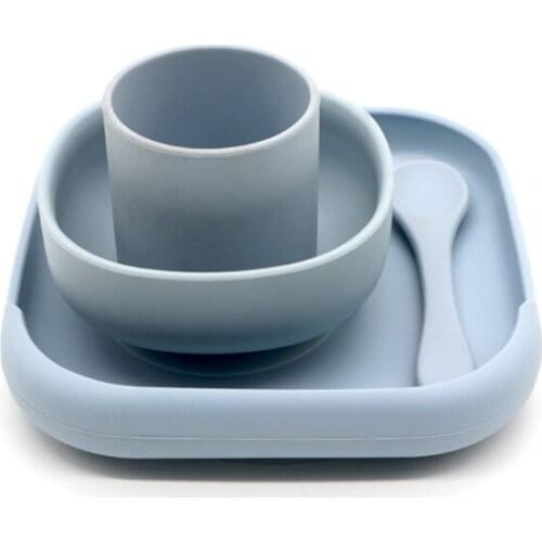 4 Pcs Baby Silicone Dinner Plate Sucker Bowl Spoon Cup Set Learning Training Feeding Food Utensil Dishes Tableware for Newborn T