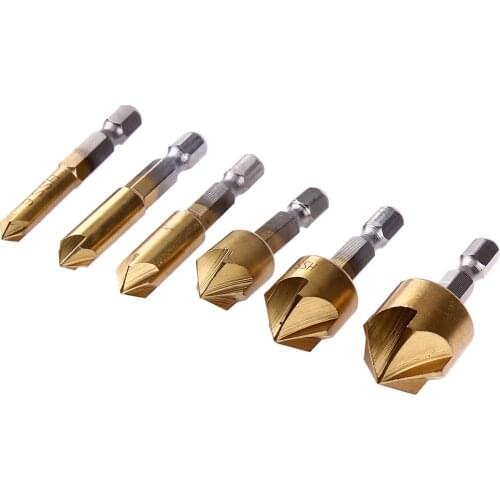 6pcs/set Metric Woodworking Countersink Drill Bit 90 Degree Single Flute Edge Chamfer 6mm-19mm High Carbon Steel Wood Drilling