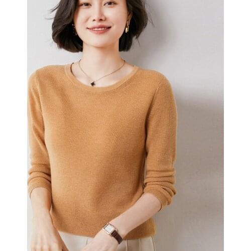 Thin worsted wool bottoming shirt women 2021 spring new knitted O-neck temperament slim slim long-sleeved pullover