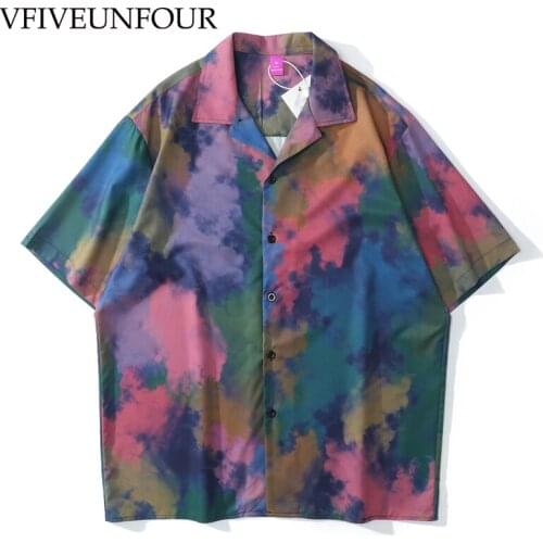 VFIVE UNFOUR Vintage Tie Dye Digital Print Harajuku Hawaiian Beach Shirts Summer Casual Oversized Fashions Short Sleeve Loose