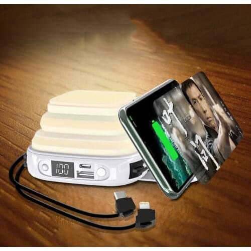 Power Bank 20000mAh Mobile Phone Charger Powerbank Portable Charger for Samsung S9 S20 iPhone 11 Poverbank Built in Cable Light