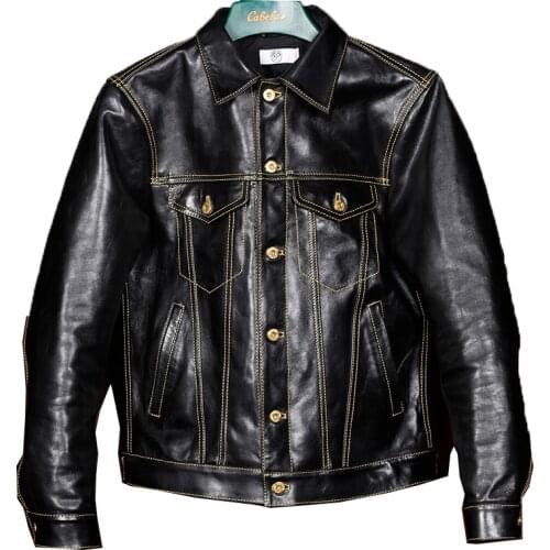 YR!Free shipping.Luxury Vegetable tanned batik horsehide jacket,classic japan 507 style,Mens fashion genuine leather coat