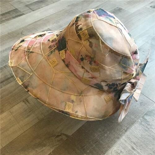 Women Printing Bow Casual Beach Hat Tide Summer Outdoor Sunhat Visor Ladies Cap Korean Womens Wide Brim Hat Femem