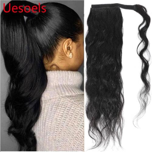 100% Remy Malaysian 8"-24" Body Wave Wrap Around Natural Black Clip In Ponytail Human Hair Extension For White Women In Arietis