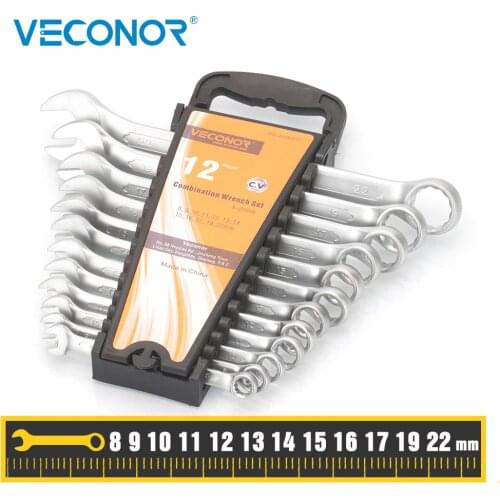 12Pcs 8-22mm wrench spanner set of keys multitools dull polished with plastic storage rack