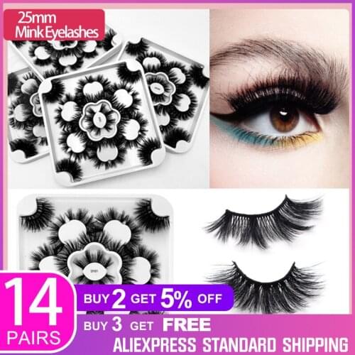 14Pairs 25 mm Mink Eyelashes Wholesale lashes Mink lashes Woman Makeup Tools Eyelash Vendor 25mm mink lashes Wholesale