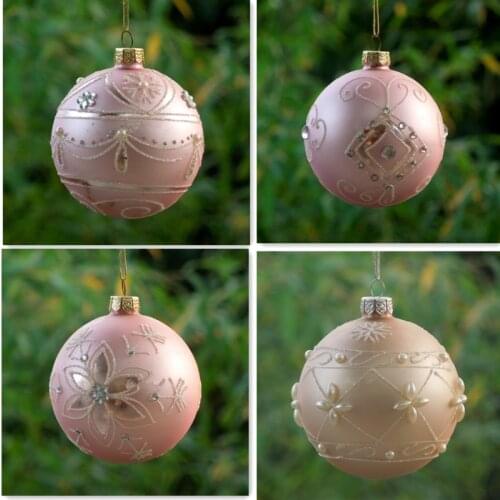 16pcs/pack Diameter=8cm Different Design Pink Glass Ball Christmas Day Decoration Hanging Pendant Festival Wedding Friend Gift