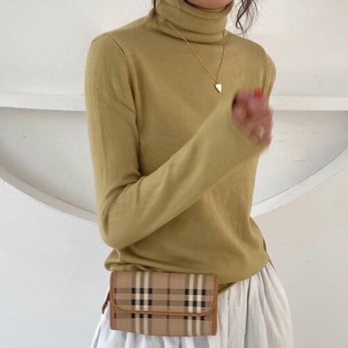 2021 Autumn and Winter Korean Fashion Clothing Women Solid Simple Sweater Knitwear Turtleneck Sexy Black Tops Blusas Female 1134