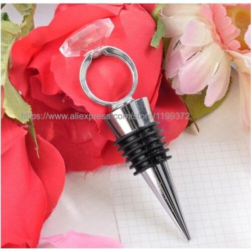 50pcs Crystal Diamond Ring Wine Bottle Stopper Stoppers Engagement Party Wedding Favors Bridal Shower Gift