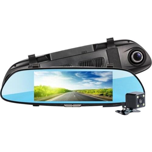 7 inch IPS touch screen car rear-view dvr mirror with dual camera lens