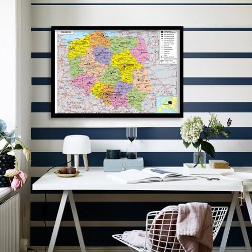 90*60cm Political Map of The Poland (In French )Wall Art Poster Canvas Painting Living Room Home Decoration School Supplies