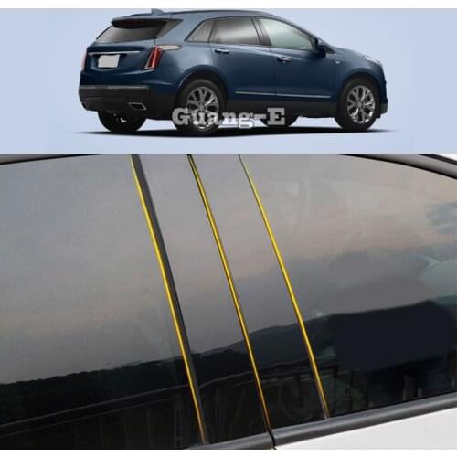 Car PC Material Pillar Post Cover Door Trim Window Piano Black Molding Sticker Plate 6pcs For Cadillac XT5 2016-2021
