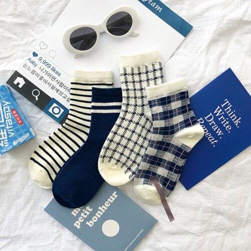 British Style Plover Grid Women Socks Striped Retro Casual Comfortable Cotton Female Socks Cute Happy Socks Gift For Girls