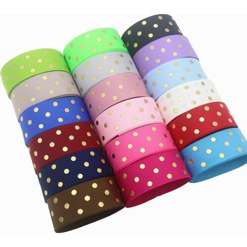 DHK 50yards 18 colors 4 sizes Foil Gold Polka Dots Printed Grosgrain Ribbon Accessory Headwear Decoration DIY Wholesale S1263