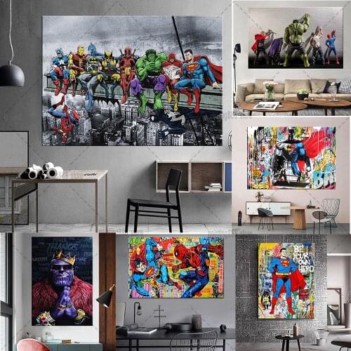Disney Marvel Superheroes Spiderman Thanos Graffiti Canvas Painting Living Room Wall Art Home Decor Mural Graffiti Canvas Poster
