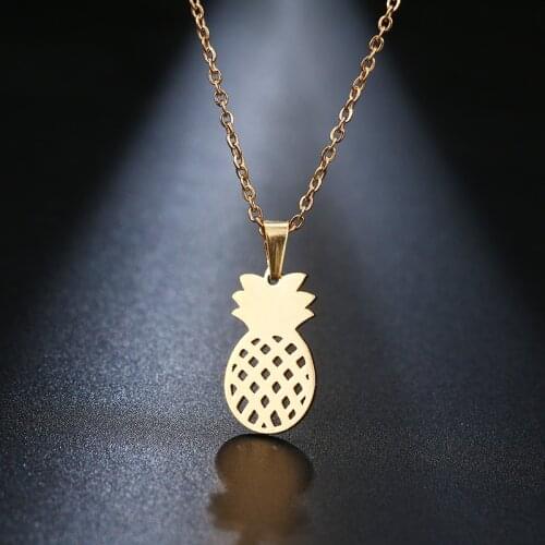 DOTIFI Stainless Steel Necklace For Women Lovers Gold And Silver Color Pineapple Pendant Necklace Engagement Jewelry