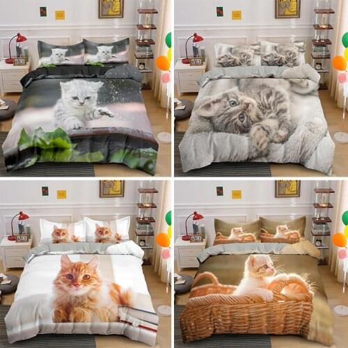 3D Baby Cat Bedding Set Lovely Animals Lover Duvet Cover With Pillowcase Quilt Covers Euro Size 2/3PCS Bedclothes Home Textile