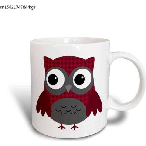"Cute Ruby Red Houndstooth Patterned Owl" Mug, 11 oz, Multicolor