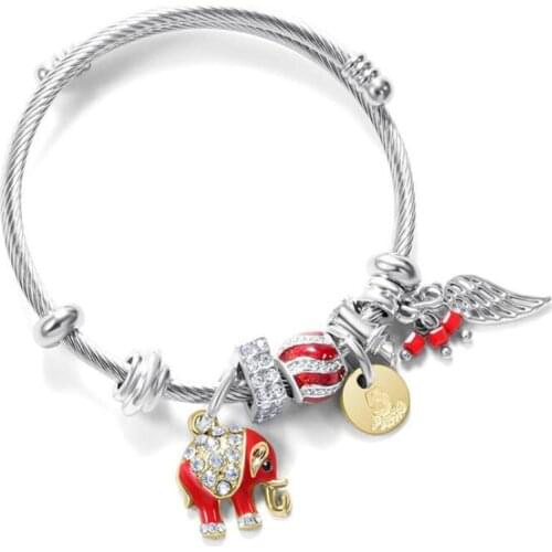 Fashion Elephant Charm Bracelet Lady Jewelry High Quality Open Size Stainless Steel Bracelet
