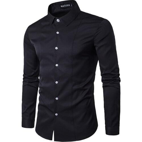 Ouma MenS Wear Hot Sales Long-sleeved Shirt AliExpress Fashion Casual Youth Solid Color Slim Fit Base Shirt Mens