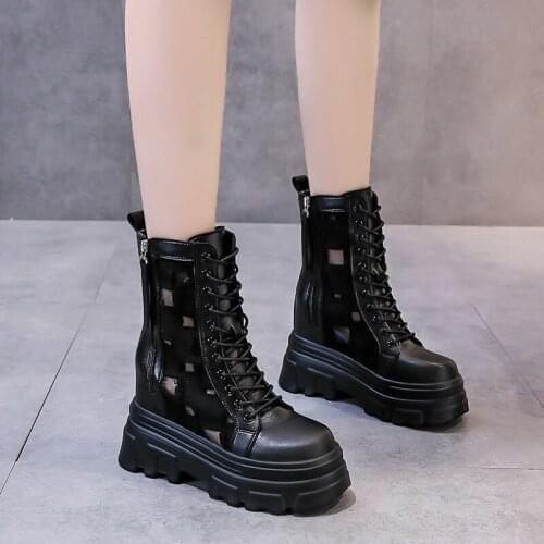 2021 Spring and summer new products, thick-soled inner heightening double-sided zipper casual Korean womens boots