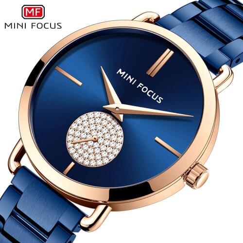 New MINIFOCUS Fashion Womens Watches Quartz Ladies Top Brand Luxury Waterproof Stainless Steel Clock Relogio Feminino +gift box