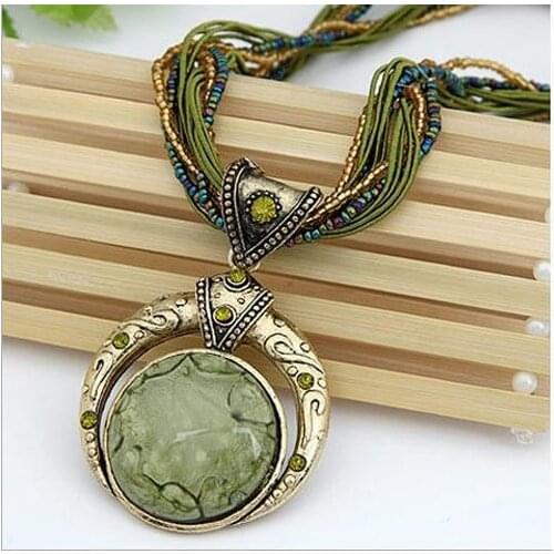 Retro Hand Woven Necklace Jewelry Fashion Bohemian Style Multi-layer Chain National Style Gem Necklace Pendant Birthday Gift