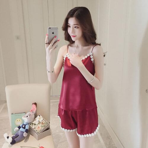Summer New Vest Ice Silk Suspender Pajamas Women Summer Korean Sexy Atmosphere Popular Two-piece Shorts Suit