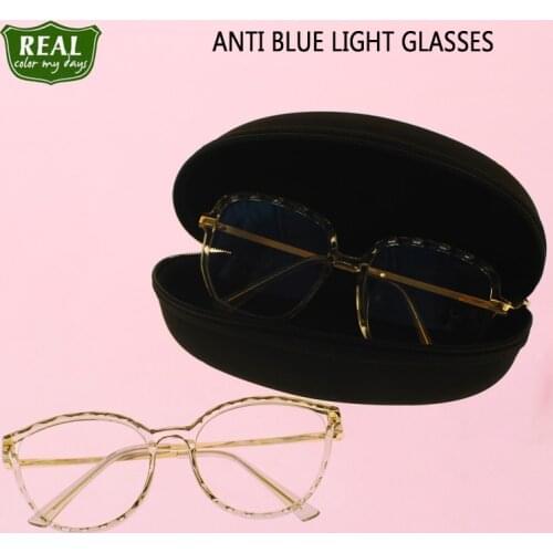 REAL 3 Models Blue Light Blocking Glasses Women Transparent Eyeglasses Frame Gaming Computer Glasse Optical Prescription Eyewear