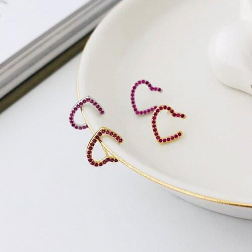 S925 sterling silver earrings Japanese and Korean version of pink zircon earrings female sweet heart-shaped love earrings