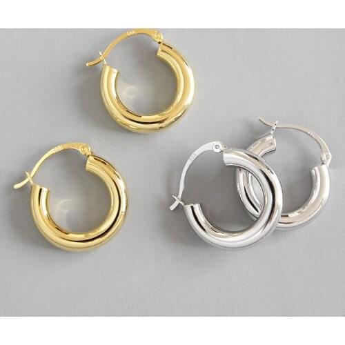 Popular genuine 100% 925 sterling silver two-color smooth OL ear ring simple cold wind earrings womens personalized wedding
