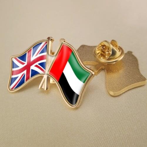 United Kingdom and United Arab Emirates Crossed Double Friendship Flags Lapel Pins Brooch Badges