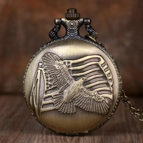 Steampunk Sculpture Bird Design Fob Pocket Watch Bronze Pendant Necklace Chain Gifts for Men Women Vintage Fob Pocket watches