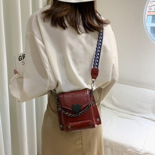 Women Messenger Bag Square Flap Bag Crossbody Wide Shoulder Strap Chain Shoulder Bags