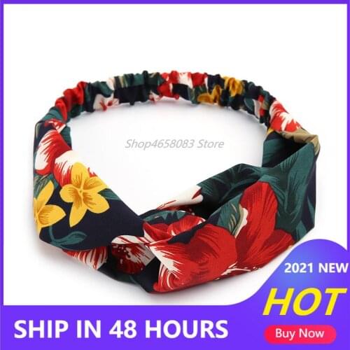 2021 Women Soft Headbands Retro Printed Ladies Cross Knot Elastic Hair Bands Turban Headwear Headwrap Scrunchie Hair Accessories