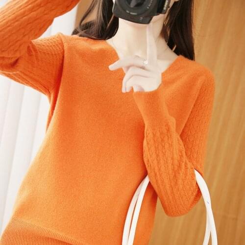 Autumn and winter series v-neck pullover fashion solid color knitted full sleeve cashmere sweater women New wool sweater